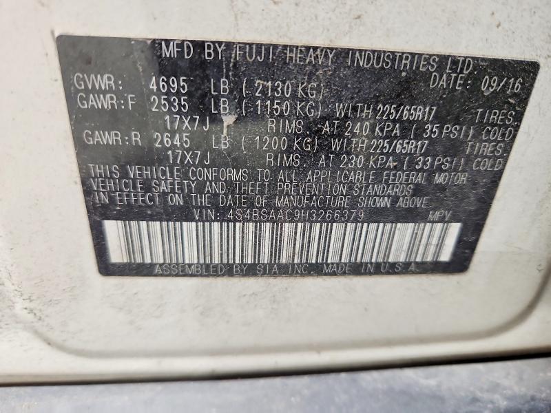58103596 :رقم المزاد ، 4S4BSAAC9H3266379 vin ، 2017 Subaru Outback مزاد بيع