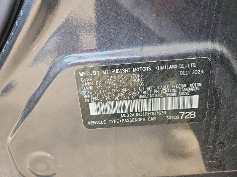 55144956 :رقم المزاد ، ML32AUHJ1RH007633 vin ، 2024 Mitsubishi Mirage مزاد بيع
