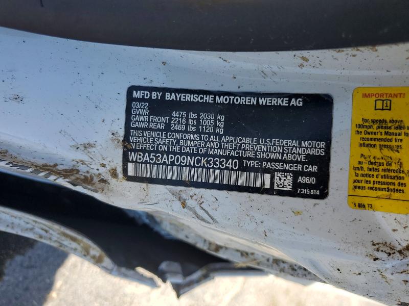 Aukcja sprzedaży 2022 Bmw 430i, vin: WBA53AP09NCK33340, numer aukcji: 55657656