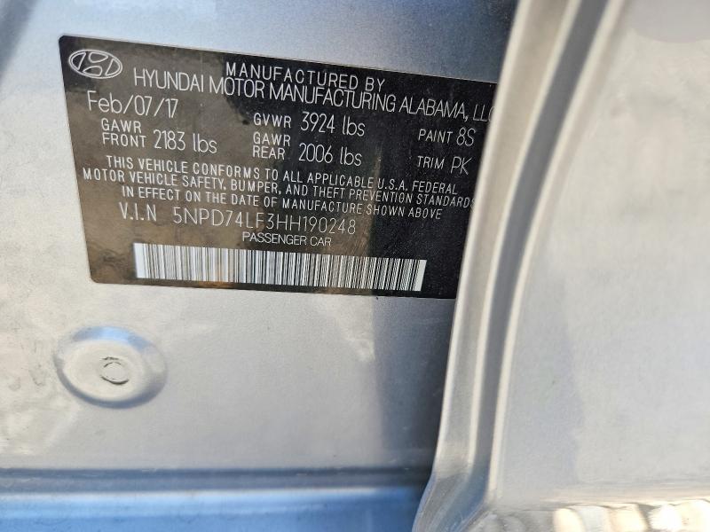 Продажа на аукционе авто 2017 Hyundai Elantra, vin: 5NPD74LF3HH190248, номер лота: 85456095