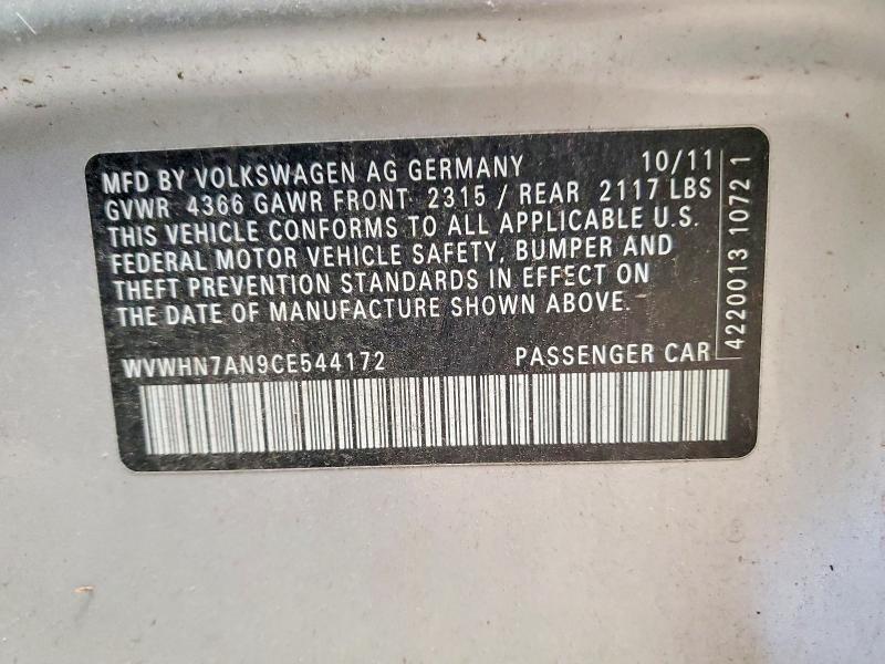 Продаж на аукціоні авто 2012 Volkswagen Cc, vin: WVWHN7AN9CE544172, номер лоту: 58212346