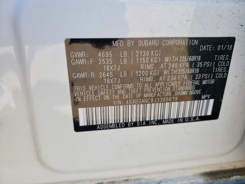 Продаж на аукціоні авто 2018 Subaru Outback, vin: 4S4BSANC8J3300019, номер лоту: 57086096