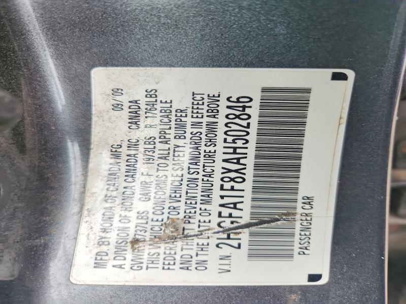 57811046 :رقم المزاد ، 2HGFA1F8XAH502846 vin ، 2010 Honda Civic مزاد بيع