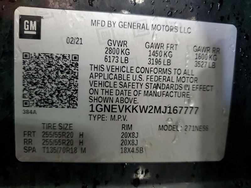 2021 Chevrolet Traverse მანქანა იყიდება აუქციონზე, vin: 1GNEVKKW2MJ167777, აუქციონის ნომერი: 56272466