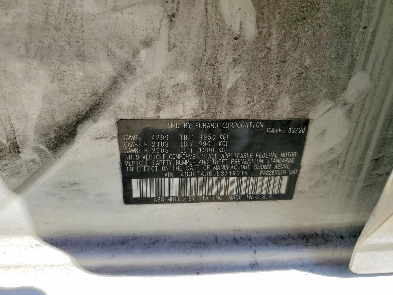 57726826 :رقم المزاد ، 4S3GTAU61L3719318 vin ، 2020 Subaru Impreza مزاد بيع