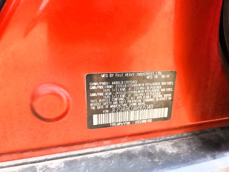 Aukcja sprzedaży 2010 Subaru Forester, vin: JF2SH6BC0AH905340, numer aukcji: 59068836