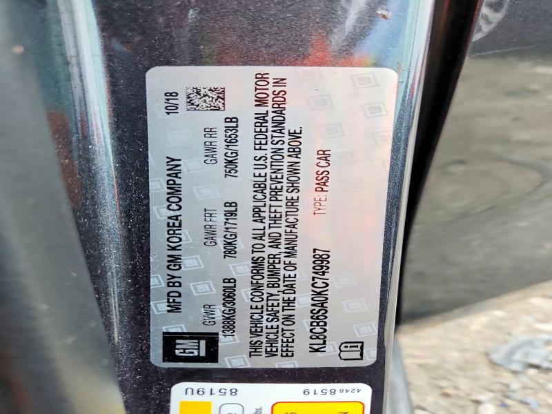 57583086 :رقم المزاد ، KL8CB6SA0KC749987 vin ، 2019 Chevrolet Spark مزاد بيع