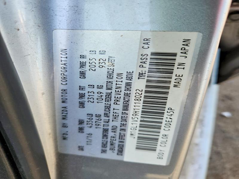 2017 Mazda 6 მანქანა იყიდება აუქციონზე, vin: JM1GL1V59H1118022, აუქციონის ნომერი: 54926556