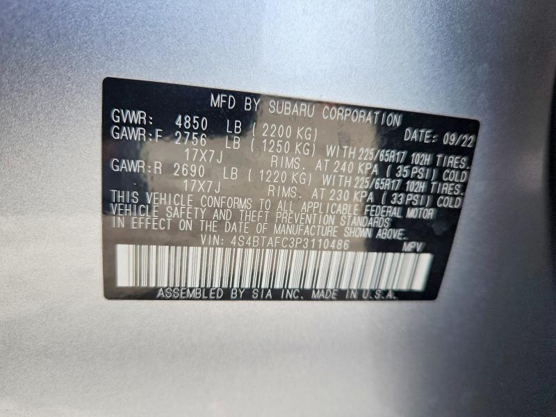 59102556 :رقم المزاد ، 4S4BTAFC3P3110486 vin ، 2023 Subaru Outback مزاد بيع