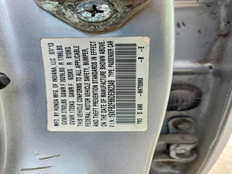 Продаж на аукціоні авто 2013 Honda Civic, vin: 19XFB2F86DE062349, номер лоту: 56962946