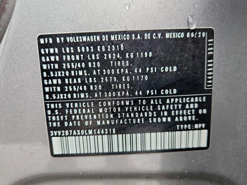 Aukcja sprzedaży 2020 Volkswagen Tiguan, vin: 3VV2B7AX0LM144318, numer aukcji: 58225356