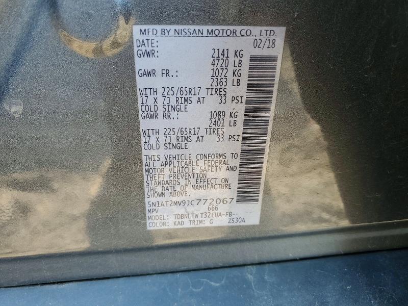 Продаж на аукціоні авто 2018 Nissan Rogue, vin: 5N1AT2MV9JC772067, номер лоту: 58105516