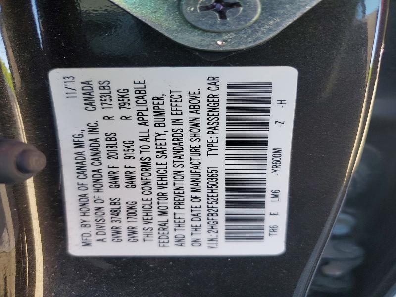 Продаж на аукціоні авто 2014 Honda Civic, vin: 2HGFB2F52EH503651, номер лоту: 57113416