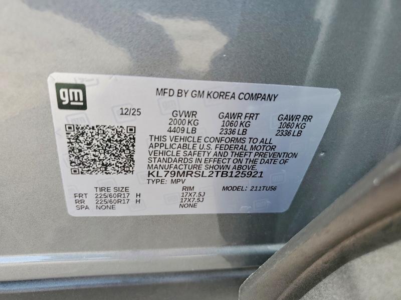 Aukcja sprzedaży 2026 Chevrolet Trailblazer, vin: KL79MRSL2TB125921, numer aukcji: 59090926