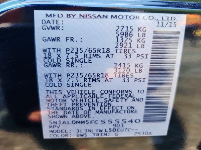 2015 Infiniti Qx60 მანქანა იყიდება აუქციონზე, vin: 5N1AL0MM5FC555540, აუქციონის ნომერი: 57599876
