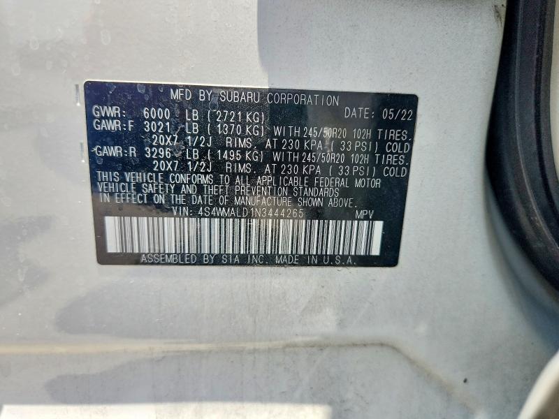 Aukcja sprzedaży 2022 Subaru Ascent, vin: 4S4WMALD1N3444265, numer aukcji: 55900746