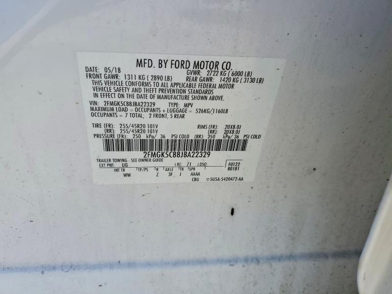 2018 Ford Flex მანქანა იყიდება აუქციონზე, vin: 2FMGK5C88JBA22329, აუქციონის ნომერი: 56999106