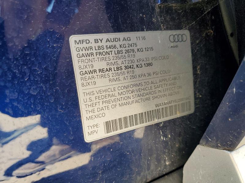 Aukcja sprzedaży 2018 Audi Q5, vin: WA1ANAFY6J2001842, numer aukcji: 55212506
