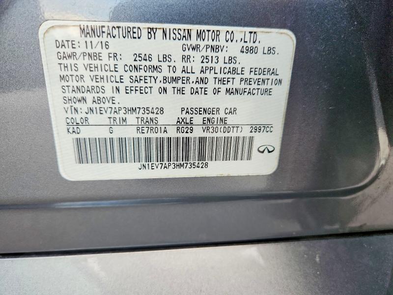 56945476 :رقم المزاد ، JN1EV7AP3HM735428 vin ، 2017 Infiniti Q50 مزاد بيع