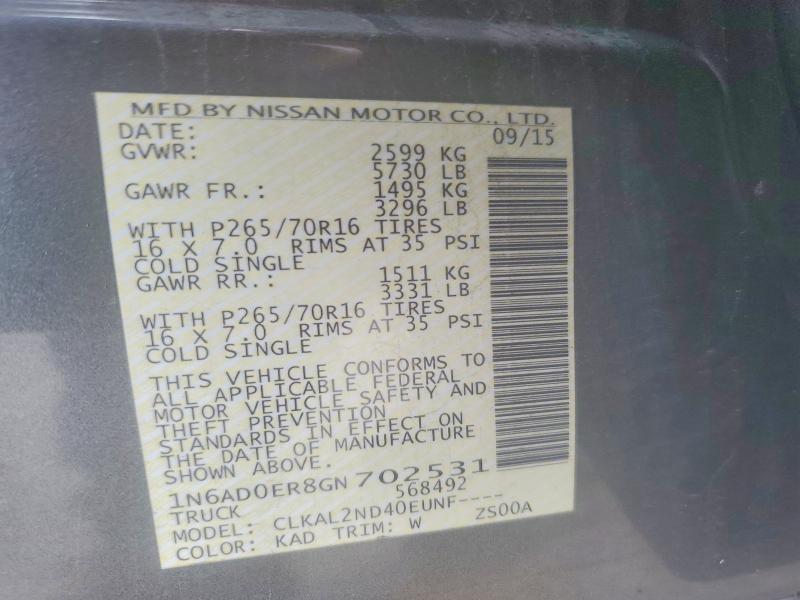 Aukcja sprzedaży 2016 Nissan Frontier, vin: 1N6AD0ER8GN702531, numer aukcji: 58449226