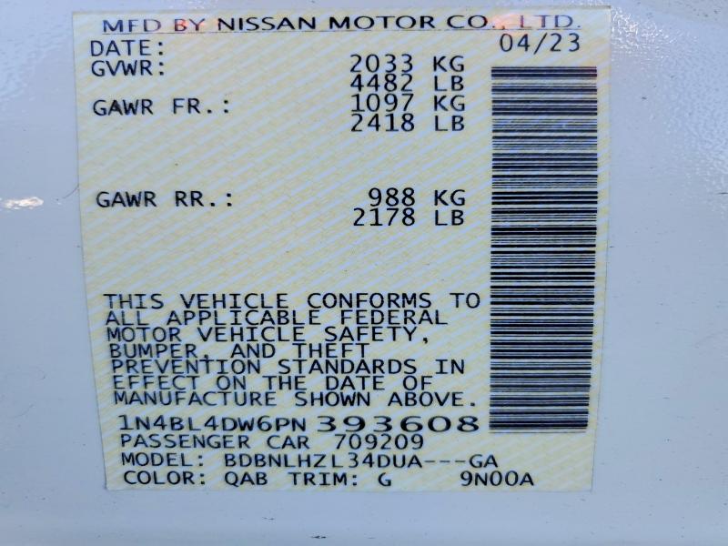 Продажа на аукционе авто 2023 Nissan Altima, vin: 1N4BL4DW6PN393608, номер лота: 57183656