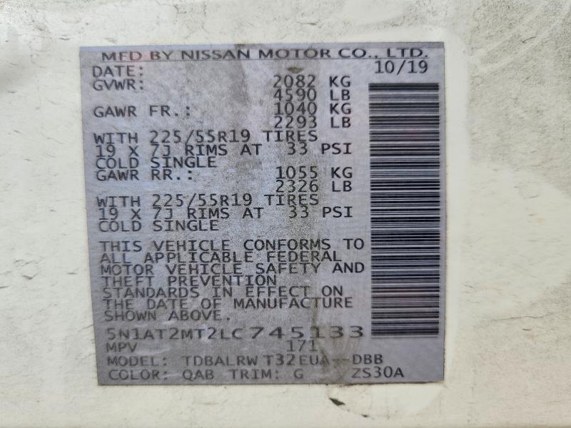 57603146 :رقم المزاد ، 5N1AT2MT2LC745133 vin ، 2020 Nissan Rogue مزاد بيع