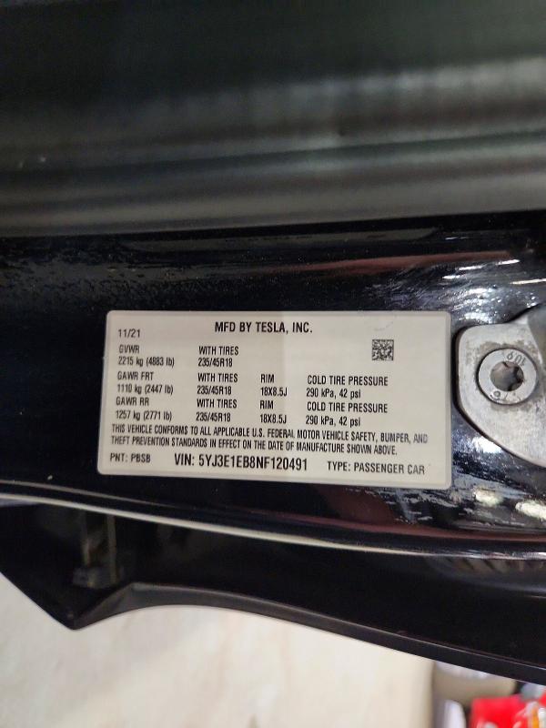 Продажа на аукционе авто 2022 Tesla Model 3, vin: 5YJ3E1EB8NF120491, номер лота: 59054936