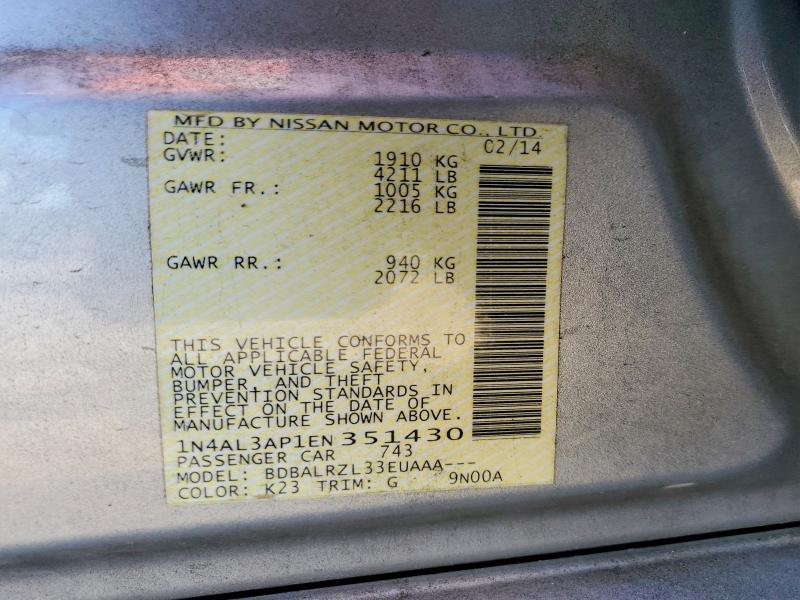 Aukcja sprzedaży 2014 Nissan Altima, vin: 1N4AL3AP1EN351430, numer aukcji: 56261426