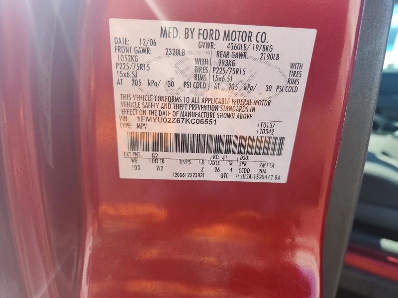 57134306 :رقم المزاد ، 1FMYU02Z67KC06551 vin ، 2007 Ford Escape مزاد بيع