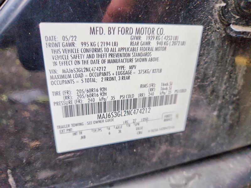 58390066 :رقم المزاد ، MAJ6S3GL2NC474212 vin ، 2022 Ford Ecosport مزاد بيع