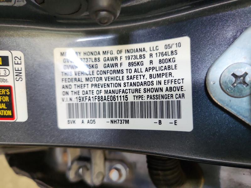 58477576 :رقم المزاد ، 19XFA1F88AE061115 vin ، 2010 Honda Civic مزاد بيع