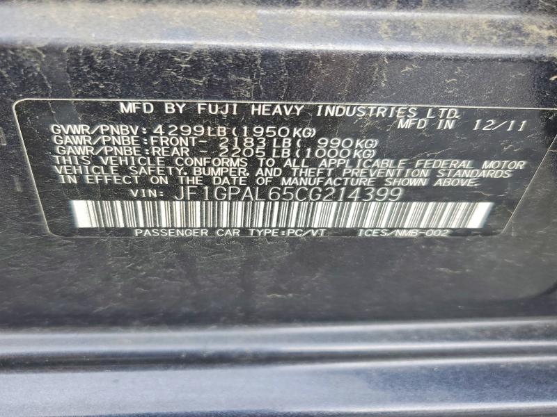 Продаж на аукціоні авто 2012 Subaru Impreza, vin: JF1GPAL65CG214399, номер лоту: 57387396