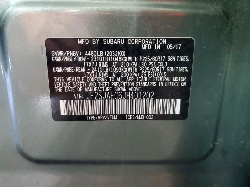 2018 Subaru Forester მანქანა იყიდება აუქციონზე, vin: JF2SJAEC6JH401202, აუქციონის ნომერი: 56835676