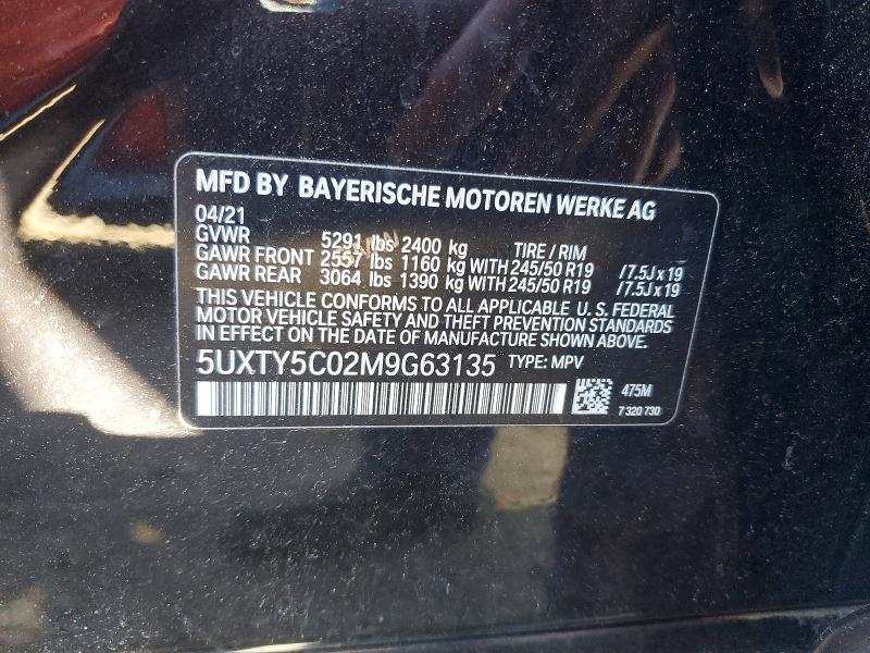 56998276 :رقم المزاد ، 5UXTY5C02M9G63135 vin ، 2021 Bmw X3 مزاد بيع