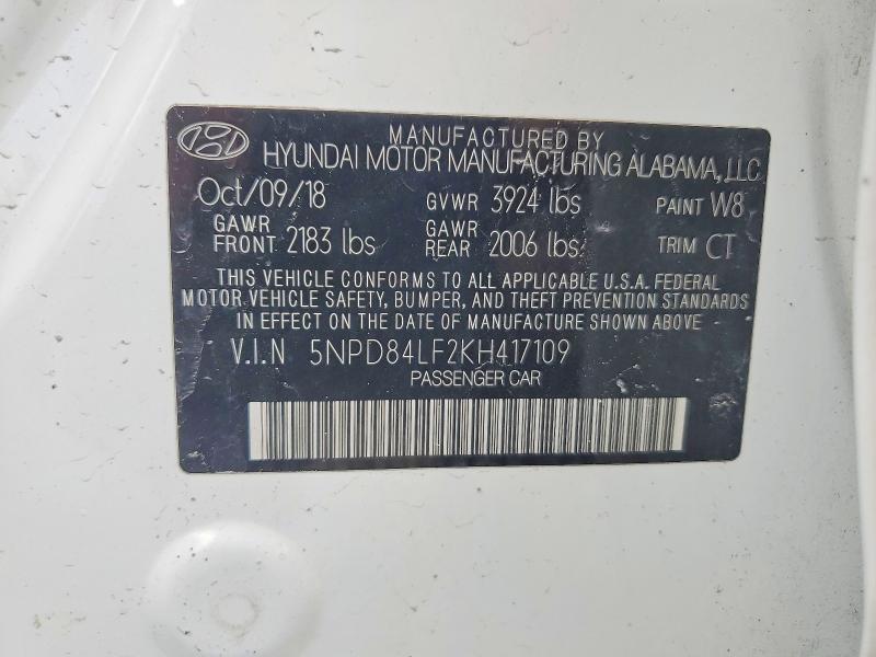 Продаж на аукціоні авто 2019 Hyundai Elantra, vin: 5NPD84LF2KH417109, номер лоту: 57269416