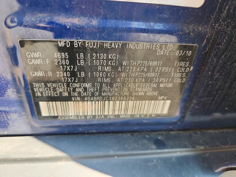 2010 Subaru Outback მანქანა იყიდება აუქციონზე, vin: 4S4BRDJC1A2366226, აუქციონის ნომერი: 58832646