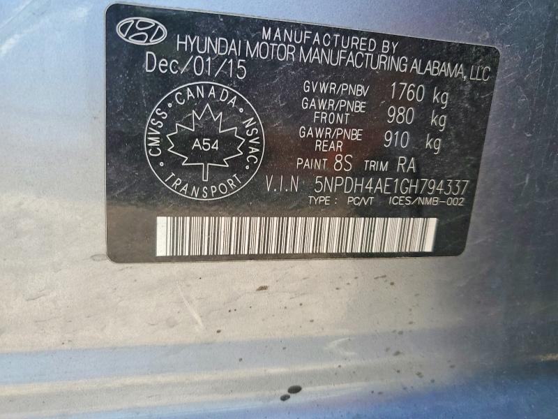2016 Hyundai Elantra მანქანა იყიდება აუქციონზე, vin: 5NPDH4AE1GH794337, აუქციონის ნომერი: 55401466