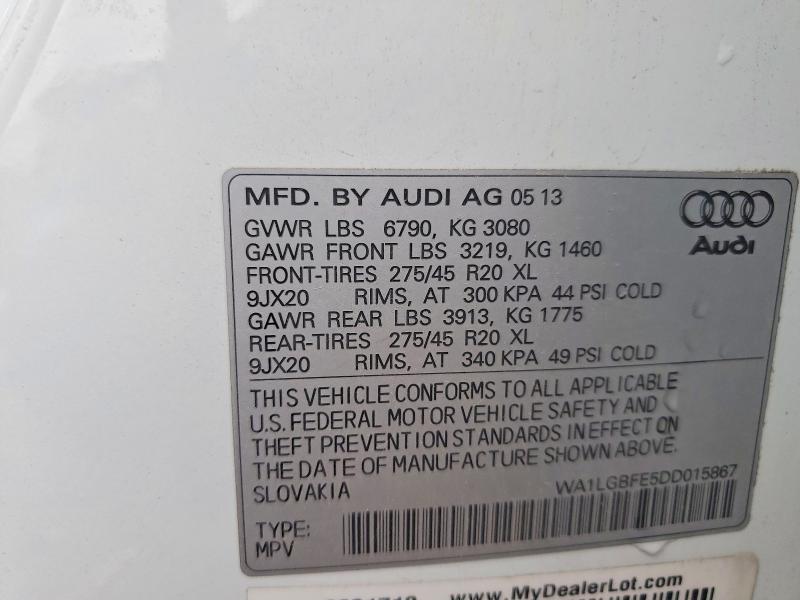 2013 Audi Q7 მანქანა იყიდება აუქციონზე, vin: WA1LGBFE5DD015867, აუქციონის ნომერი: 55223486
