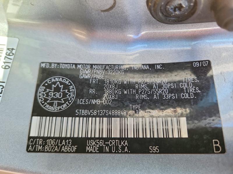 Aukcja sprzedaży 2007 Toyota Tundra, vin: 5TBBV58137S488848, numer aukcji: 56363386