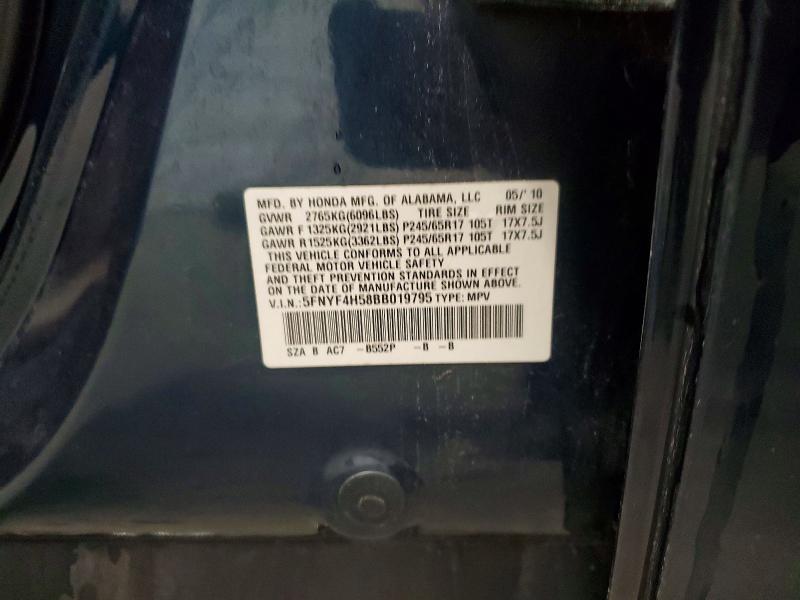 2011 Honda Pilot მანქანა იყიდება აუქციონზე, vin: 5FNYF4H58BB019795, აუქციონის ნომერი: 58198726