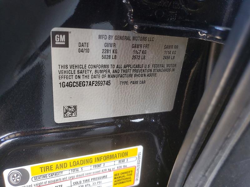 2010 Buick Lacrosse მანქანა იყიდება აუქციონზე, vin: 1G4GC5EG7AF269745, აუქციონის ნომერი: 57209606