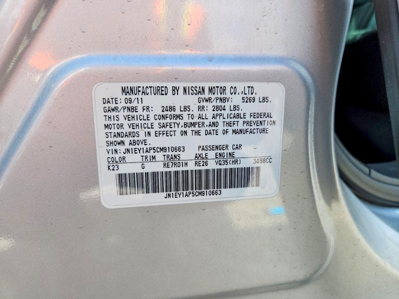 56527796 :رقم المزاد ، JN1EY1AP5CM910663 vin ، 2012 Infiniti M35h مزاد بيع