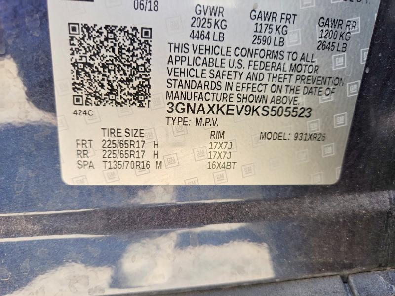 Продаж на аукціоні авто 2019 Chevrolet Equinox, vin: 3GNAXKEV9KS505523, номер лоту: 53474896