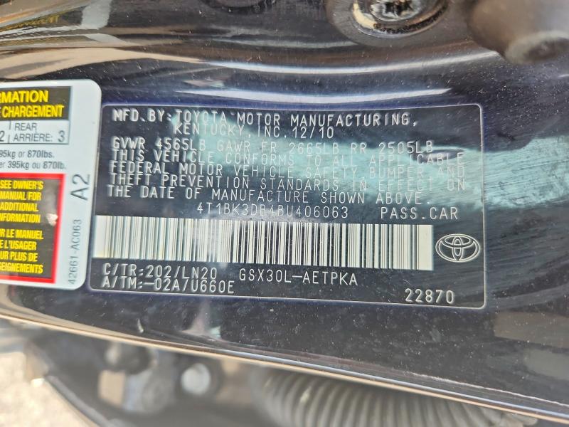 57842206 :رقم المزاد ، 4T1BK3DB4BU406063 vin ، 2011 Toyota Avalon مزاد بيع