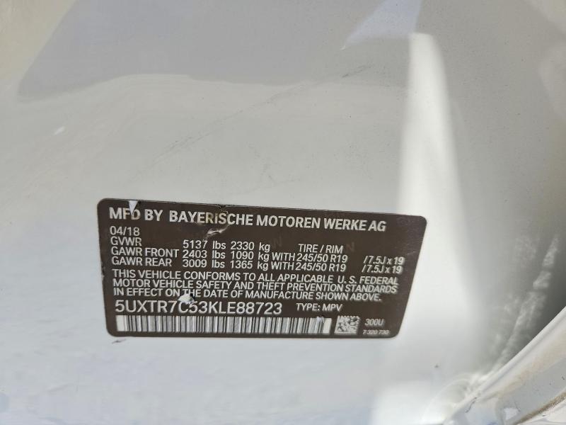2019 Bmw X3 მანქანა იყიდება აუქციონზე, vin: 5UXTR7C53KLE88723, აუქციონის ნომერი: 57434926