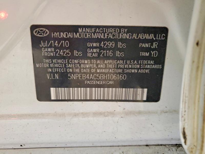 Aukcja sprzedaży 2011 Hyundai Sonata, vin: 5NPEB4AC5BH106160, numer aukcji: 57085106
