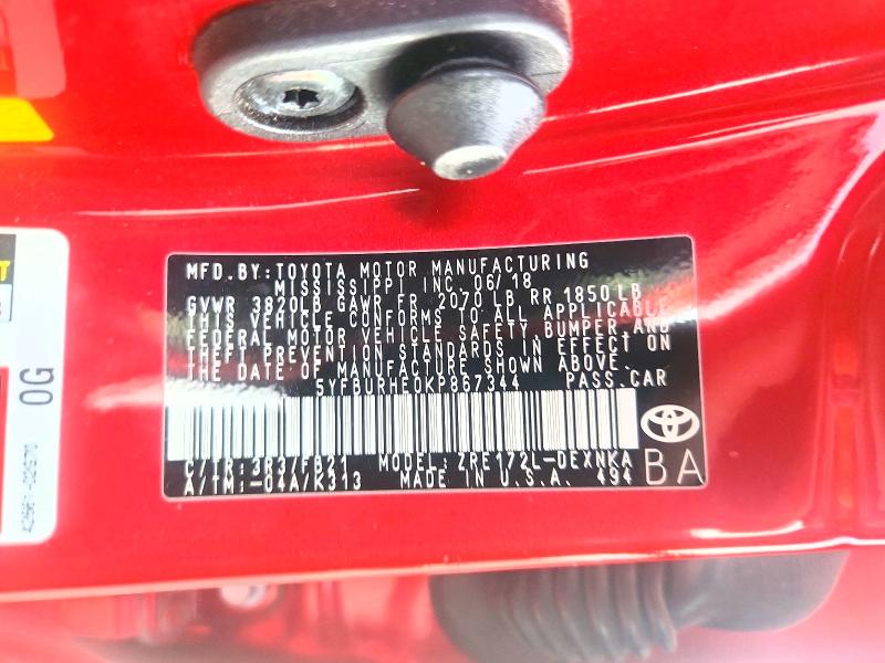 85987335 :رقم المزاد ، 5YFBURHE0KP867344 vin ، 2019 Toyota Corolla مزاد بيع
