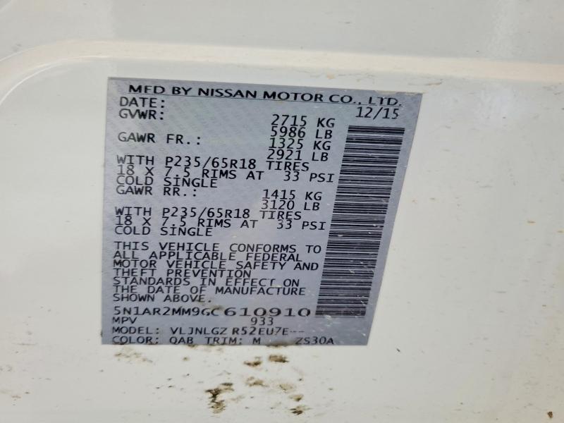 Продаж на аукціоні авто 2016 Nissan Pathfinder, vin: 5N1AR2MM9GC610910, номер лоту: 57242626