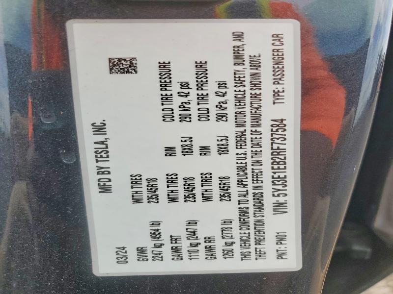Продажа на аукционе авто 2024 Tesla Model 3, vin: 5YJ3E1EB2RF737584, номер лота: 55518016