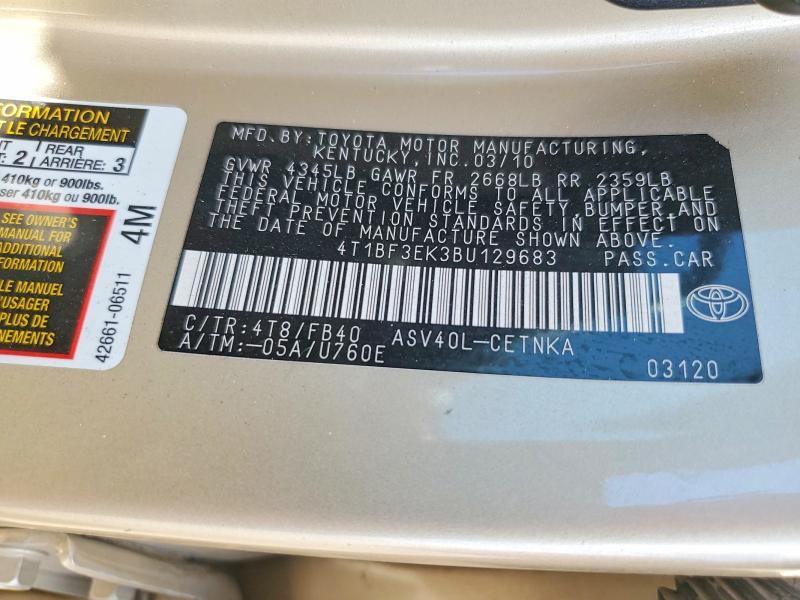 2011 Toyota Camry მანქანა იყიდება აუქციონზე, vin: 4T1BF3EK3BU129683, აუქციონის ნომერი: 58244416